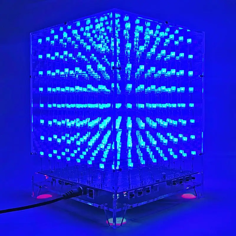 3D квадратный 8x8x8 светильник синий свет MP3 музыкальный спектр печатная плата DIY