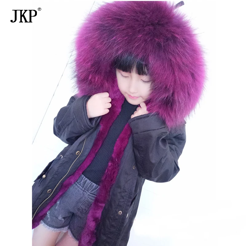 JKP/2018 г. новые зимние детские пальто с мехом енота одежда для мальчиков и девочек