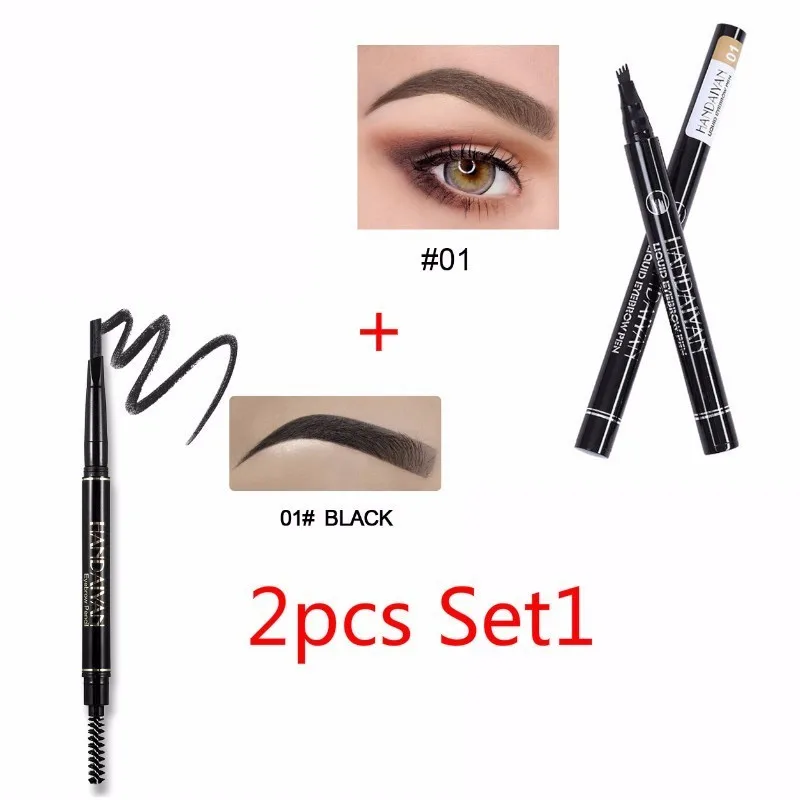 2pcs set4 HANDAIYAN карандаш для бровей Tatoo, ручка для бровей с двойной головкой, водостойкая, черная, коричневая, для бровей, ТИНТ, краска для бровей, набор для макияжа - Цвет: 2pcs set4