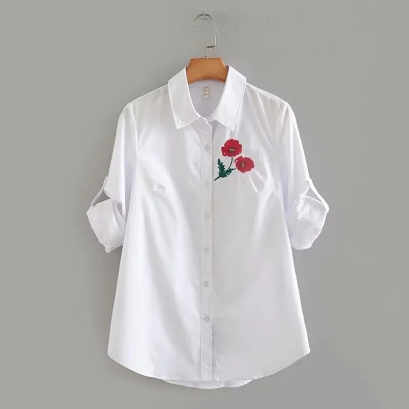 Omchion blusas 2018 Новое поступление цветочный Вышивка off белая блузка Для женщин