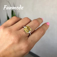 funmode top quality new arrival yellow color square shape cubic zircon rings for women gift fashion jewelry f007r