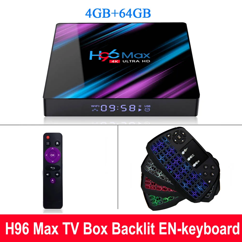 4GB 64GB EN-Keyboard H96 Max Android 9,0 ТВ коробка RK3318 четырехъядерный 2 ГБ+ 16 ГБ 4 ГБ+ 32 ГБ Смарт ТВ коробка UHD 4K VP9 H.265 2,4G/5G двойной WiFi BT 4,0 приставка - Цвет: 4GB 64GB EN-Keyboard