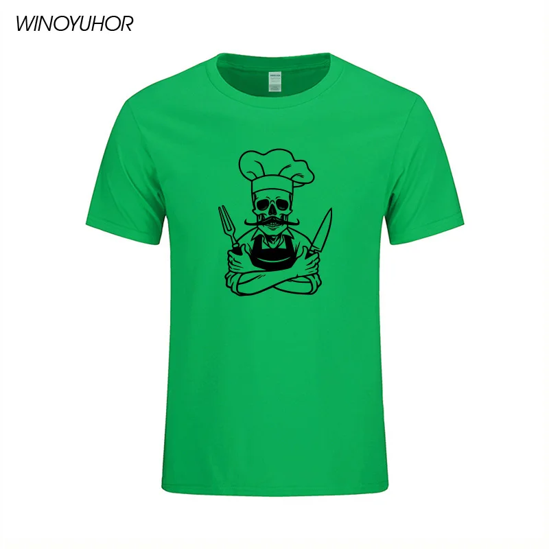 Мужская хлопковая футболка с коротким рукавом и принтом череп шеф повара|t shirts for