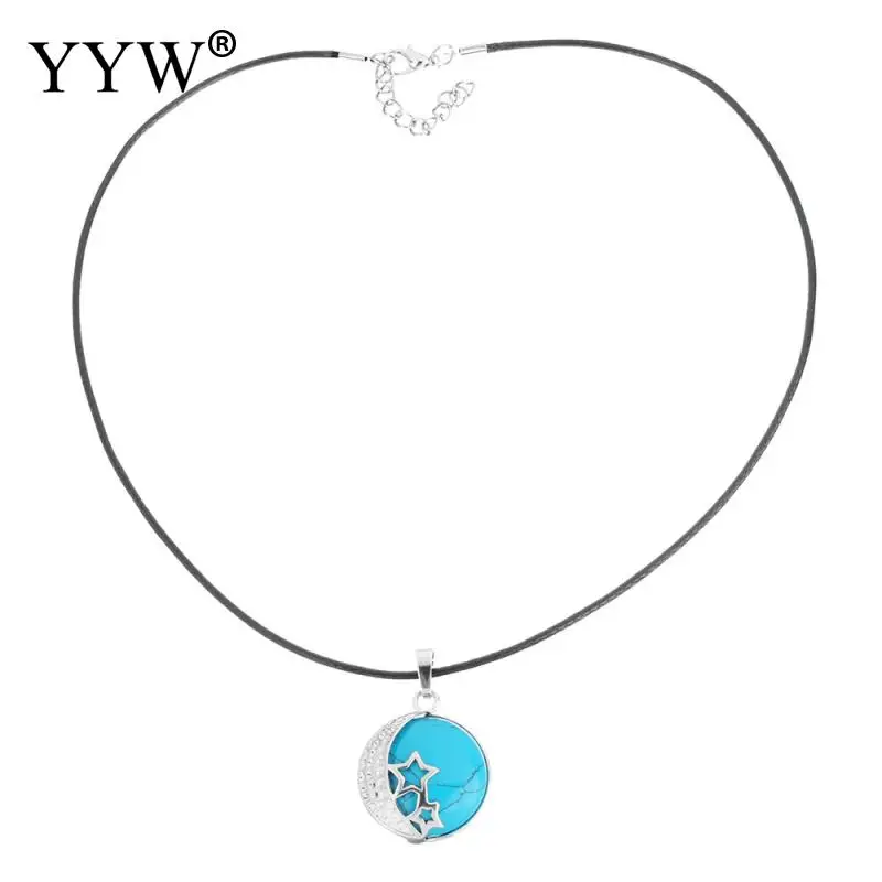 Ожерелье с подвеской из натурального камня искусственной кожи и латуни 2