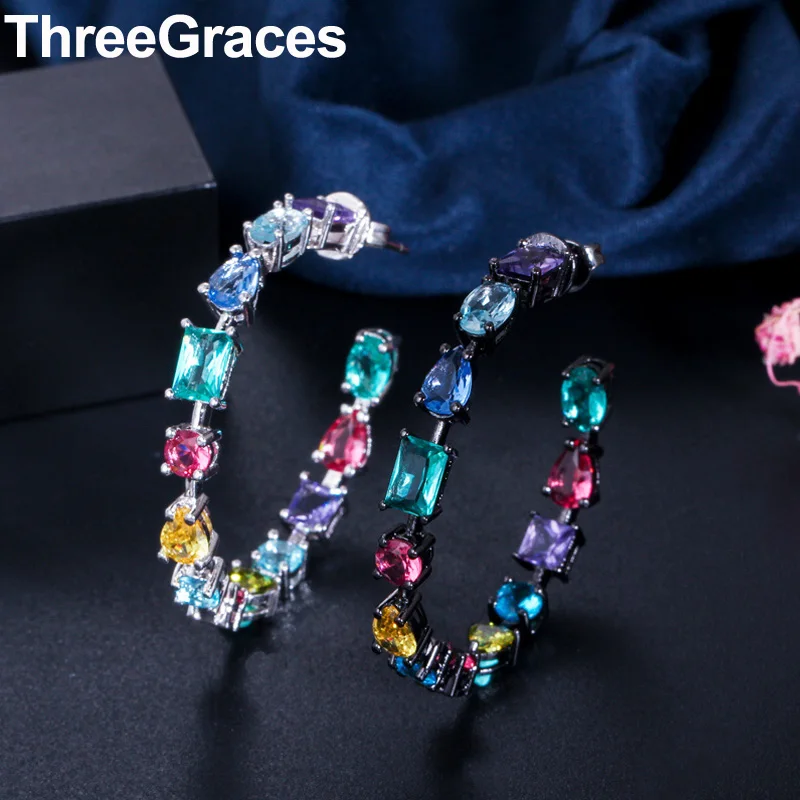 Женские круглые серьги кольца ThreeGraces уникальные трендовые многоцветные черного