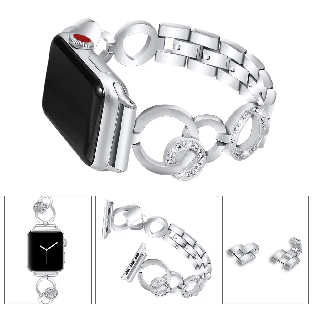 Браслет JANSIN с бриллиантами из нержавеющей стали для Apple watch 40 мм 44 мм 38 мм 42 мм iWatch Series 5 4 3 2 1 женский браслет
