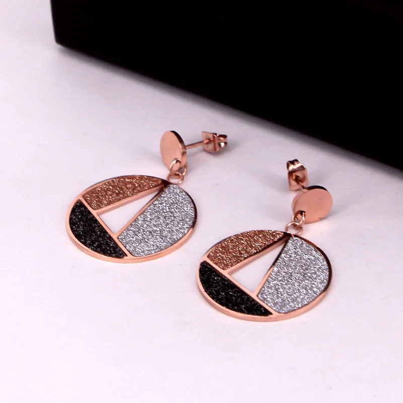 Stainless Steel Fashion Love Three Color Round Geometric Drop Earrings Rose Gold Women Party wedding Gift | Украшения и
