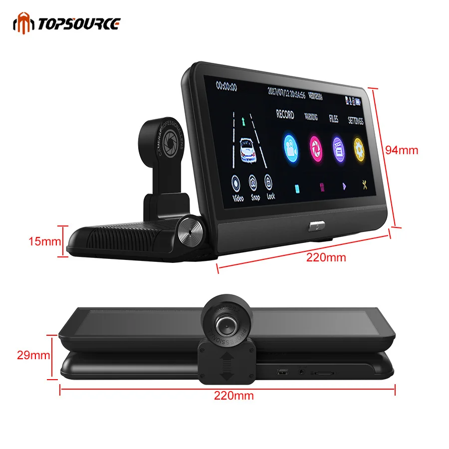 Автомобильный видеорегистратор TOPSOURCE 8 дюймов HD 1080 P двойной объектив камера авто