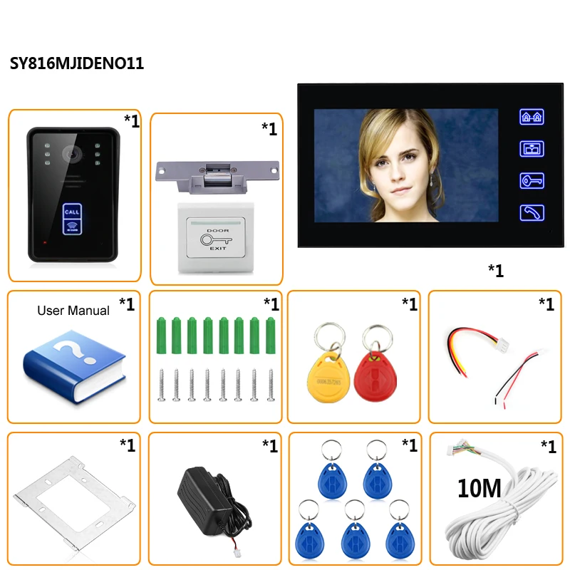 Горный " RFID видео домофон дверной звонок сенсорная кнопка ночного видения+ электрический замок удара