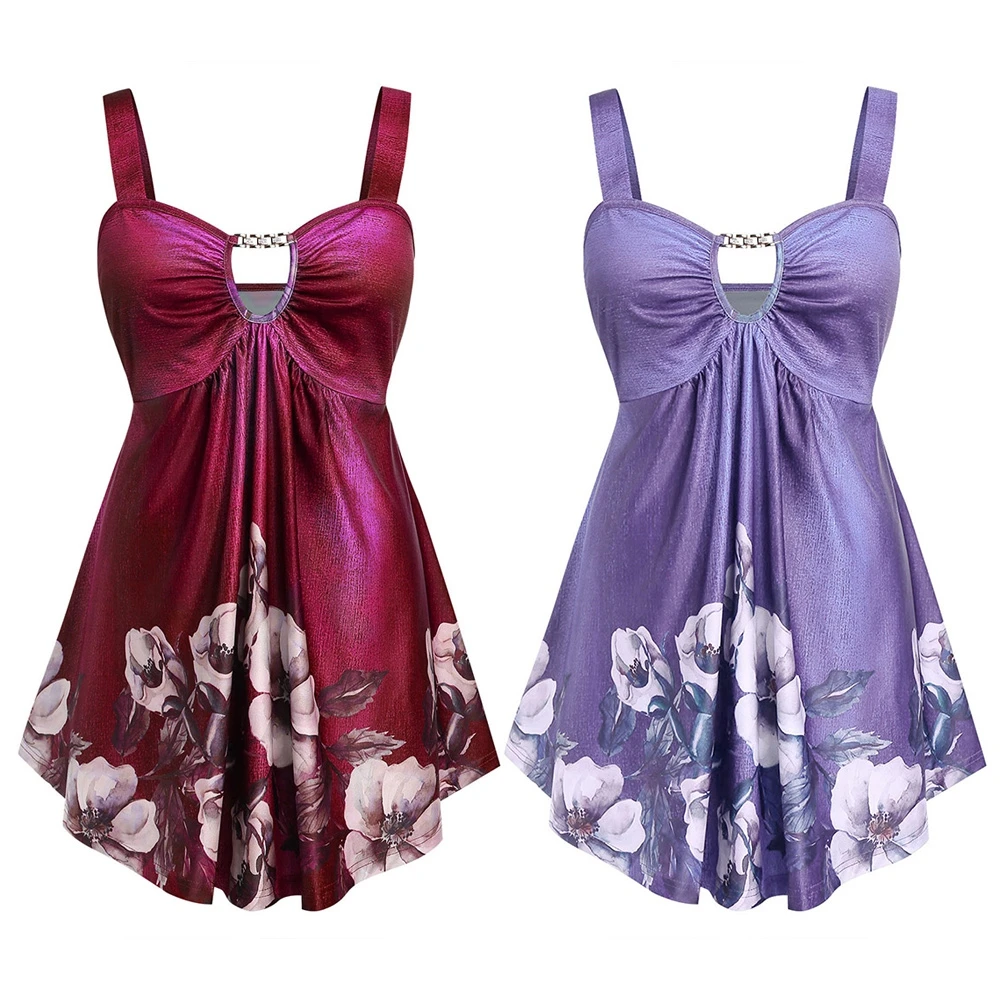 Большие размеры 5XL цветочный принт вырезы завышенная талия футболка топ милая