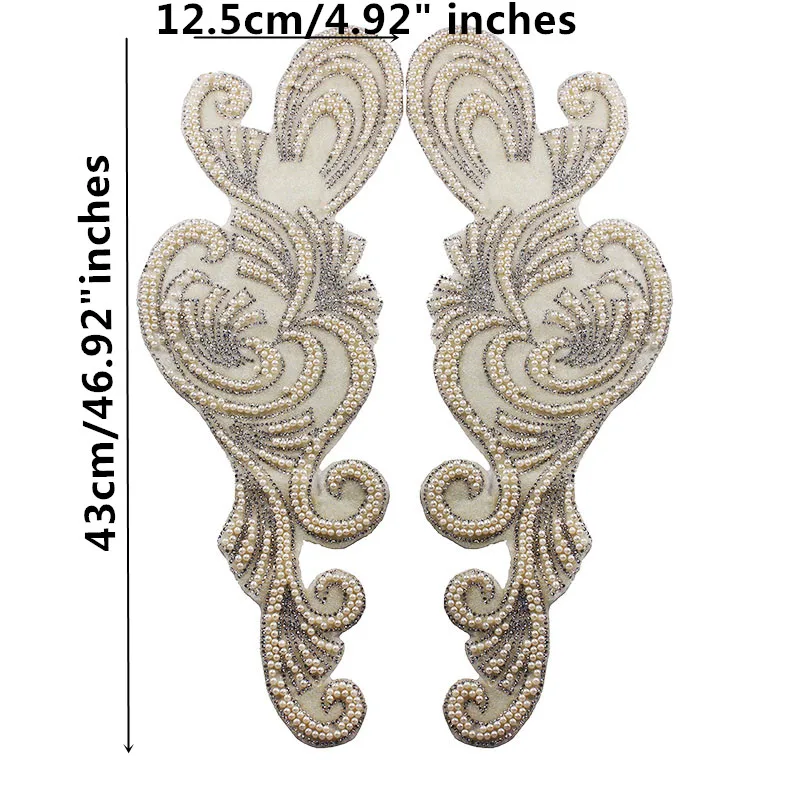 1 pair Large Floral Long Mirror Pair Beads Hot Fix Rhinestone Iron on Patches Sticker Motif Embellishment for Garment T2421 | Дом и сад
