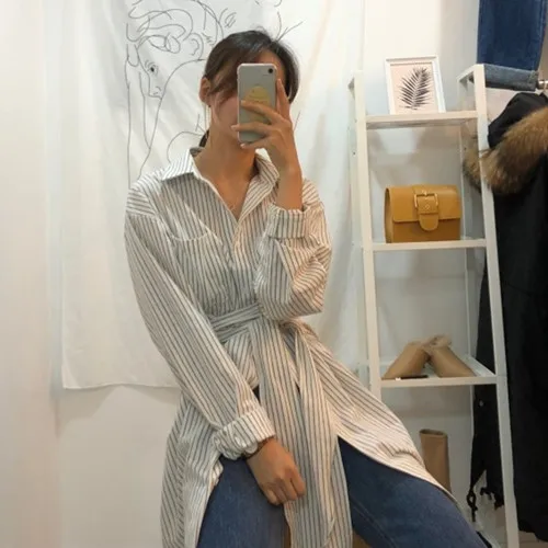 Новое летнее OL платье Boho Воротник женское в полоску с длинным рукавом кружево