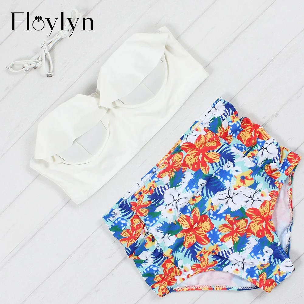 Floylyn Новинка бикини женский купальник Высокая талия купальный костюм Плюс Размер Купальники пуш-ап бикини Набор Винтаж Ретро пляжная одежда 4XL