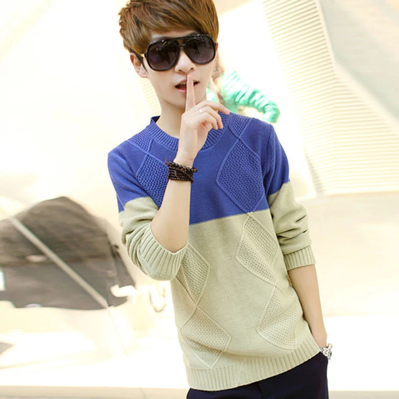 Мужчины И Мальчик Осень Зима Корейской Slim FIt Алмаз Пуловеры Хлопка Мягкой Моды