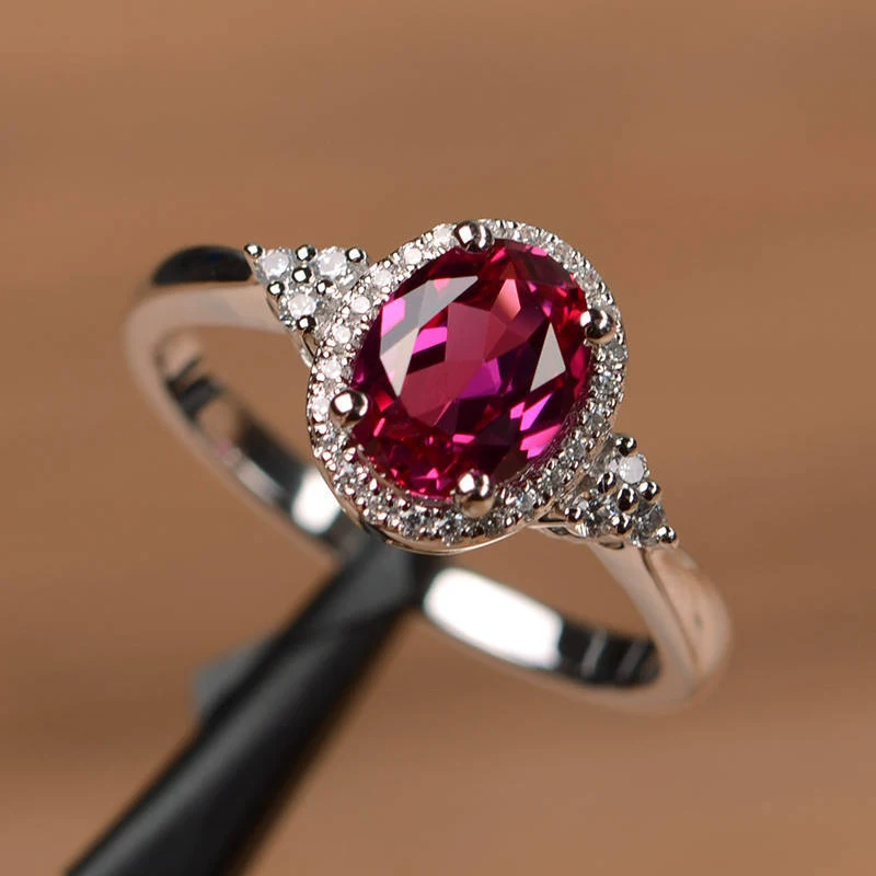 

Utimtree aaa Zircon Crystal Engagement Promise Ring Fashion 925 Silver Red Big Oval Wedding Rings for Women Valentine's Day Gift