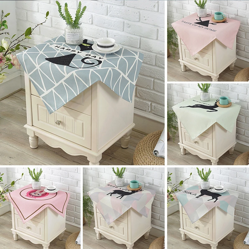 JDSR Household Waterproof Bedside Table Dust Covers with Storage Bag Digitally Printed Nordic Pink Rabbit Cute Cat Cotton Cloth | Дом и сад