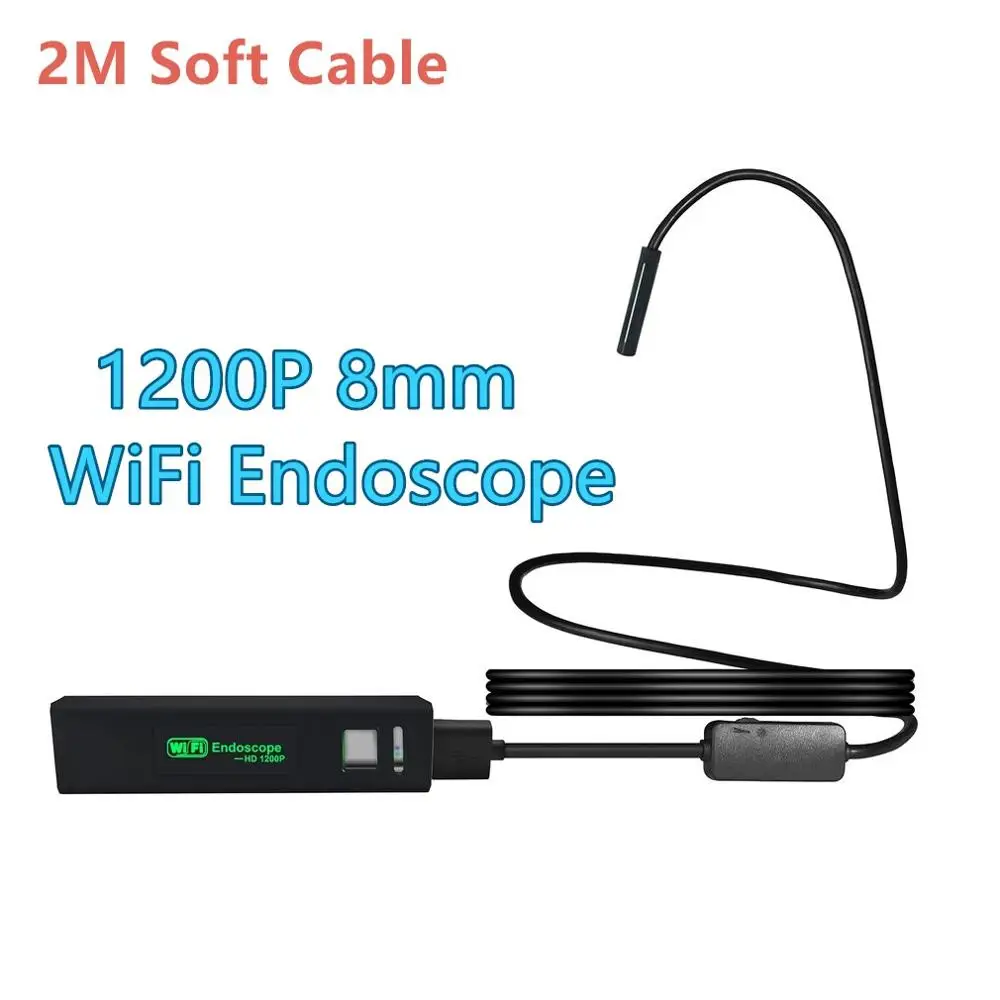 Черный Wifi эндоскоп камера HD 1200P 1-10 м мини Водонепроницаемый Жесткий провод беспроводной 8 мм 8 светодиодный бороскоп камера для Android ПК IOS эндоскоп - Цвет: Черный