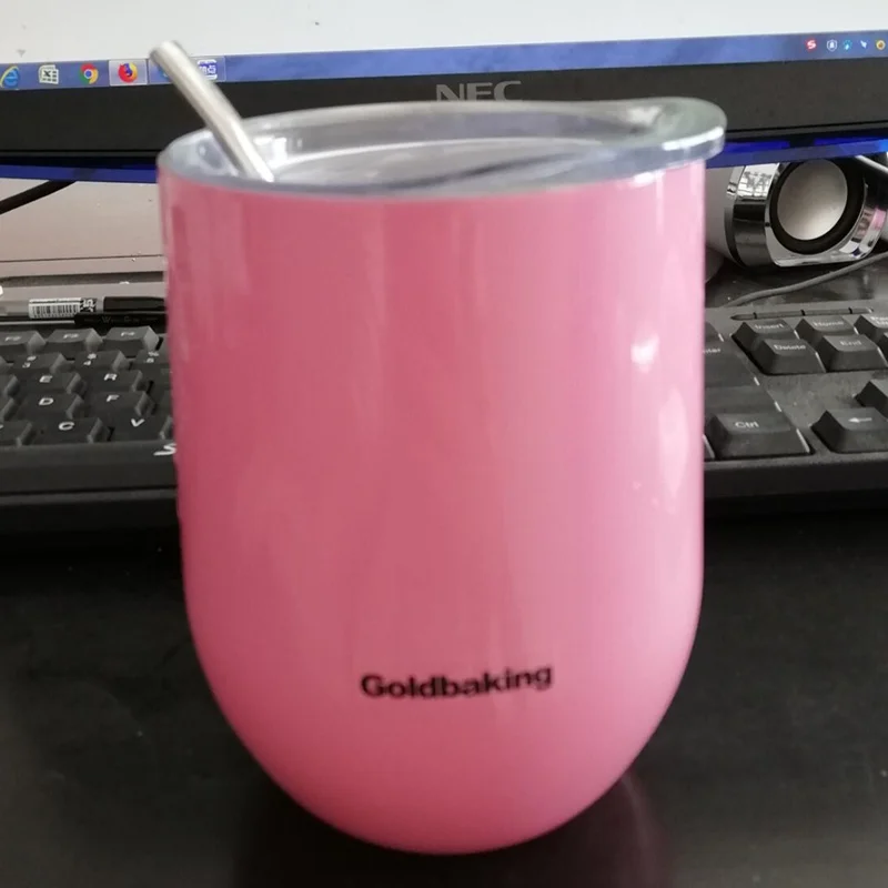 Goldbaking Нержавеющая Сталь Вино высокий стакан с соломинкой 12 унций Изолированная