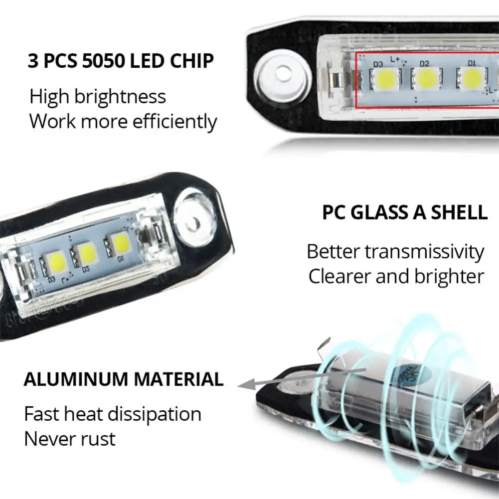 

2Pcs LED License Plate Light for Volvo S80 XC90 S40 V60 XC60 S60 C70 V50 XC70 V70 Car-Styling Number Lamp Exterior Accessories