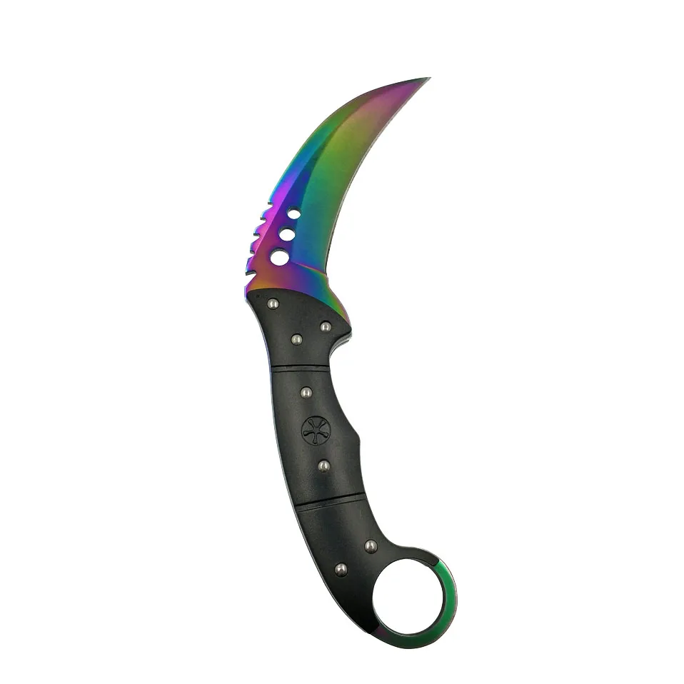 Fade color Прямая поставка, тактический нож CSGO karambit, зуб тигра, фиксированное лезвие, нож doppler, охотничий спасательный нож, выцветающий цветной нож - Цвет: Fade color