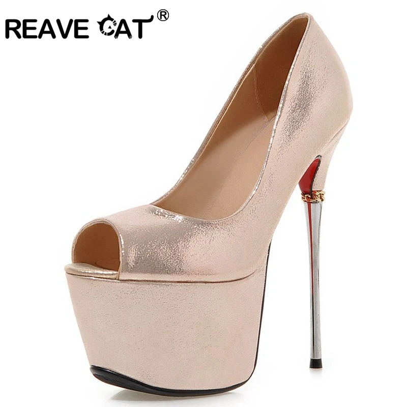 Женские блестящие туфли лодочки REAVE CAT привлекательные кожаные на очень высоком