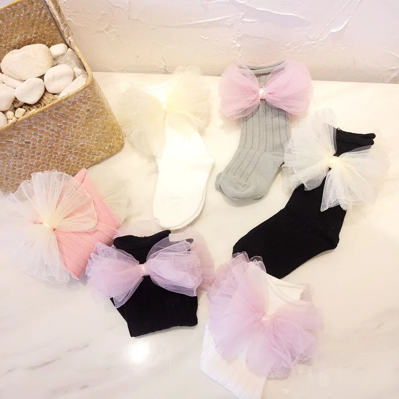 Sweet 100% Cotton Socks For 1-3 Y Baby Cute Yarn Bow Foot-wear Girls Lovely Newborn Infants Soft Wear Accessories | Детская одежда и