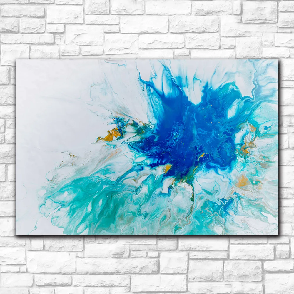 

Fashion Abstract Blue Bold Art Coastal Landscape Wall Pictures for Living Room Office Bedroom Modern Canvas Oil Painting