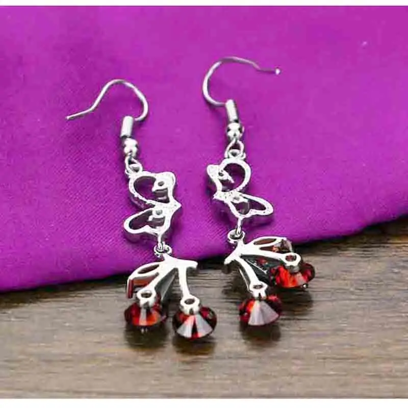 Женские серьги подвески из серебра 925 пробы с красным кристаллом|garnet earrings|garnet drop