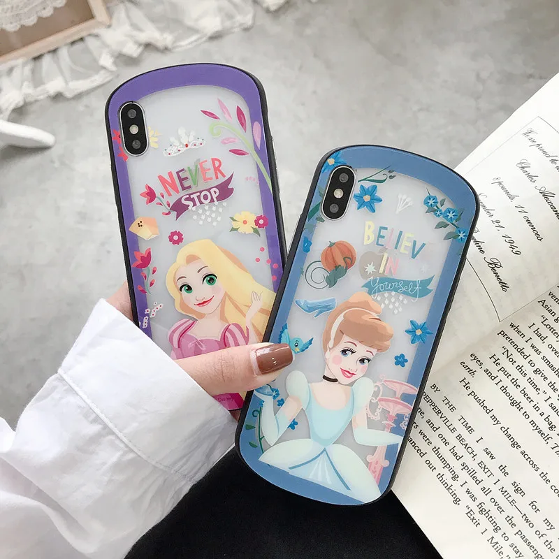 ORYKSZ 3D Luxury Cartoon pattern Glass Phone Case For iPhone 6 6s 7 8 Plus X XR XS Max Cover Transparent Hard Fundas Coque Capa |