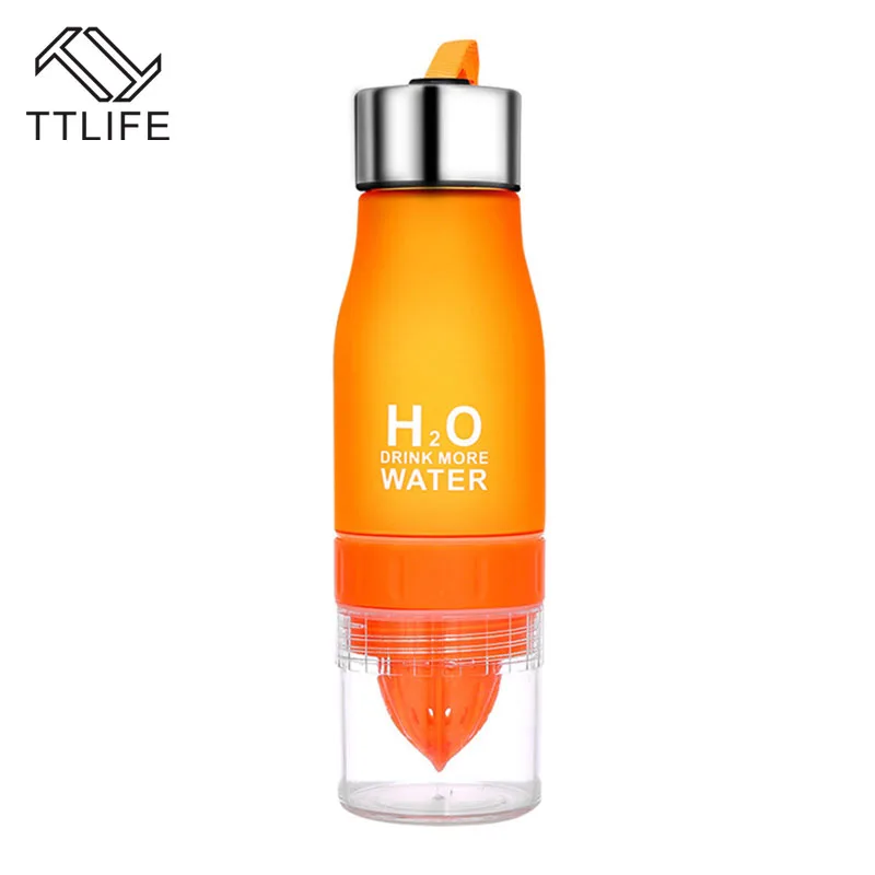 TTLIFE, подарок, 650 мл, H2O, лимонный сок, фруктовая бутылка для воды, для заварки, посуда для напитков, для улицы, портативный шейкер, Спортивная бутылка, BPA бесплатно - Цвет: Оранжевый