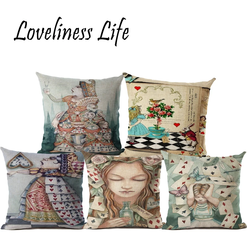 Cushion Cover Illustration Rabbit Character in Poker Wonderland Retro Home Decorative Pillow Cojines | Дом и сад