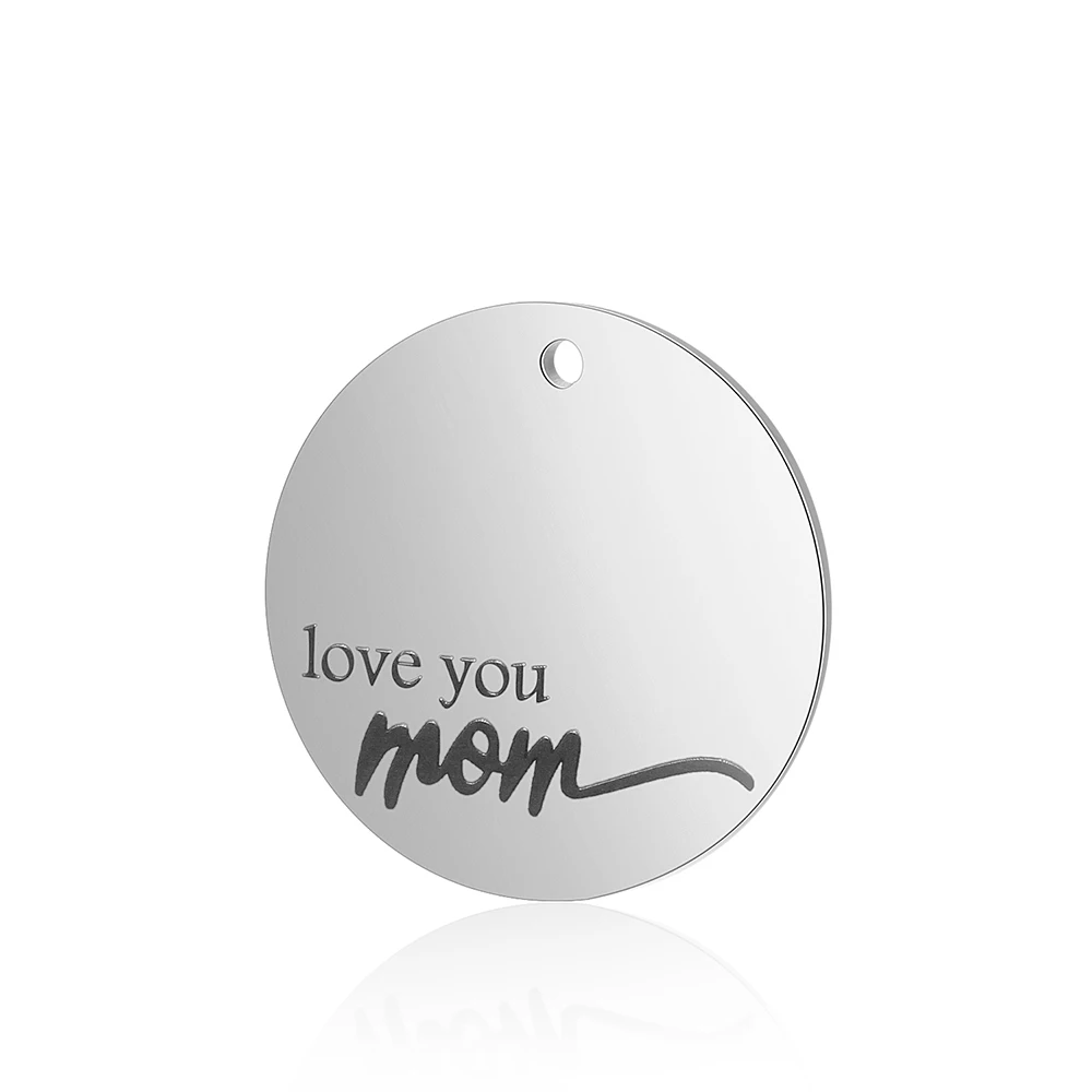 5 шт./лот 22 мм круглые бирки из нержавеющей стали Love you mom в золотистой зеркальной