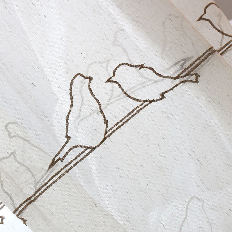 Korean Birds Embroidered Tulle Curtains for the Bedroom Faux Linen Sheer Living Room Ready Made Kitchen | Дом и сад