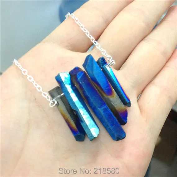 SN 053 Raw Blue Rainbow Aura кварцевое ожерелье с шипами Грубая Druzy стрелка точка Бохо