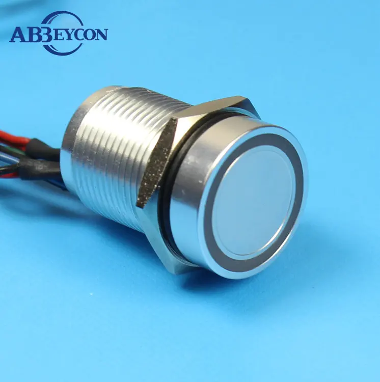 

Abbeycon IP68 фиксация 12 В 24 в 16 мм Водонепроницаемая плоская головка самоблокирующаяся алюминиевая окислительная Проводная Серебристая микро пьезо-переключатель