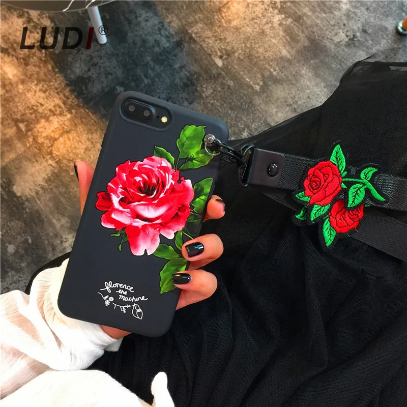 Чехол LUDI в Корейском стиле с 3D красной розой на запястье и шею для iPhone X 8 7 7plus