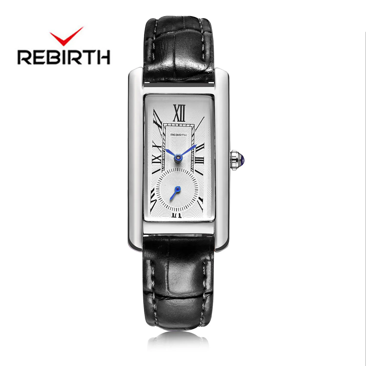 Silver and Black REBIRTH новые кварцевые часы для женщин кожаный браслет модные наручные часы женские винтажные бизнес часы женские часы Montre Femme - Цвет: Silver and Black