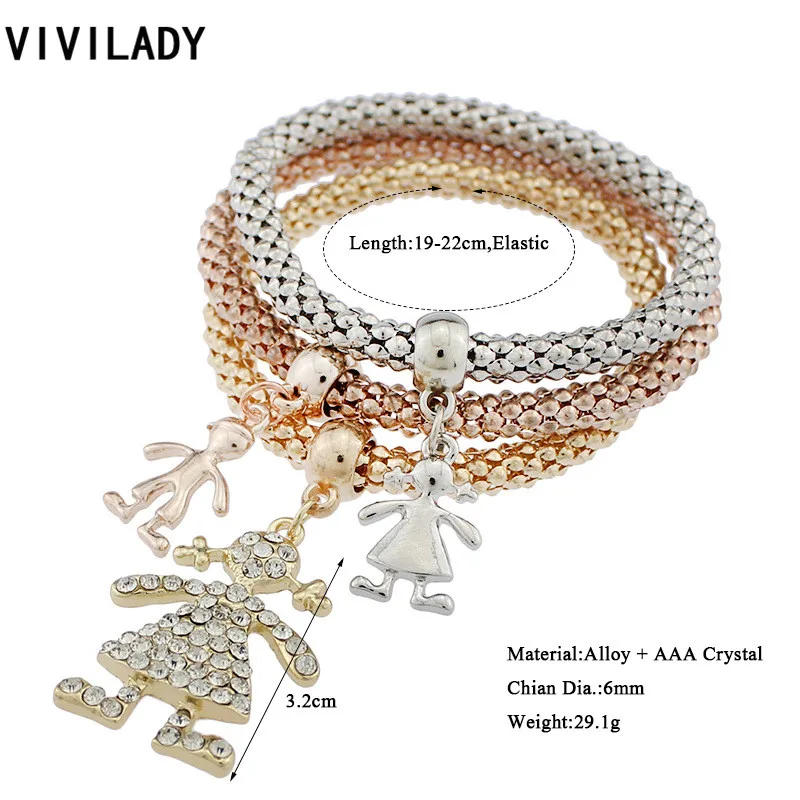 VIVILADY новинка Pulseira 3 шт. кристаллы AAA стразы подвеска для девочек эластичная