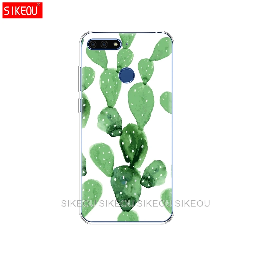 Силиконовый чехол для телефона Huawei Honor 7A PRO 7C Y5 Y6 Y7 Y9 2017 2018 Prime с зеленым КАКТУСОМ и