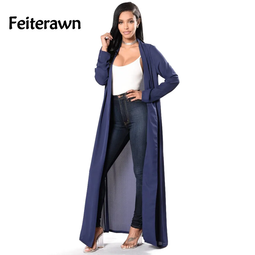 Feiterawn 2018 Лето Для женщин пикантные элегантный синий шифон длинная блузка