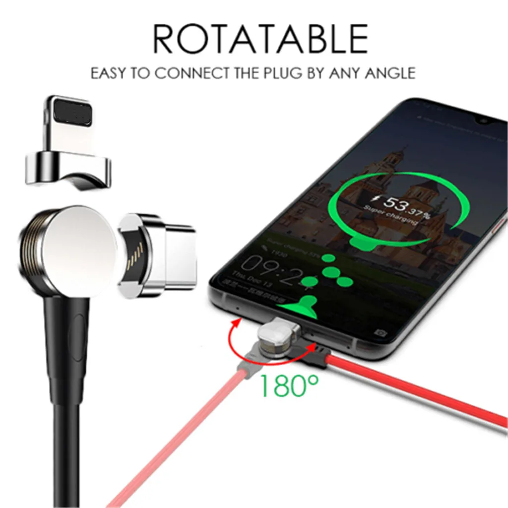 Портативный магнитный кольцевой зарядный кабель 180 градусов круглый поворотный