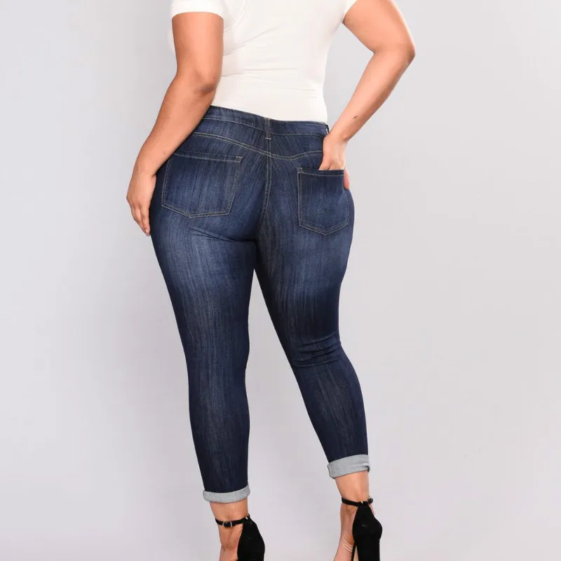 

Women's new Skinny Ripped Jeans elastic cowboy lady hole Pants Plus Size Distressed Blue Denim Pants For Female 2xl-7xl a113