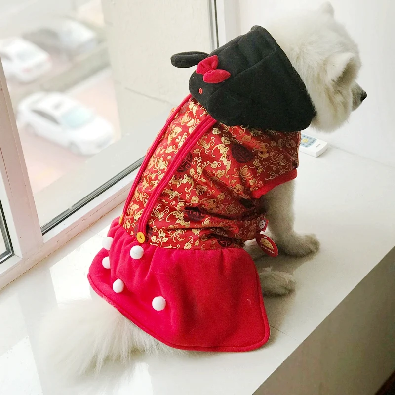 Новогодняя Красная толстовка с капюшоном для домашних животных зимняя одежда