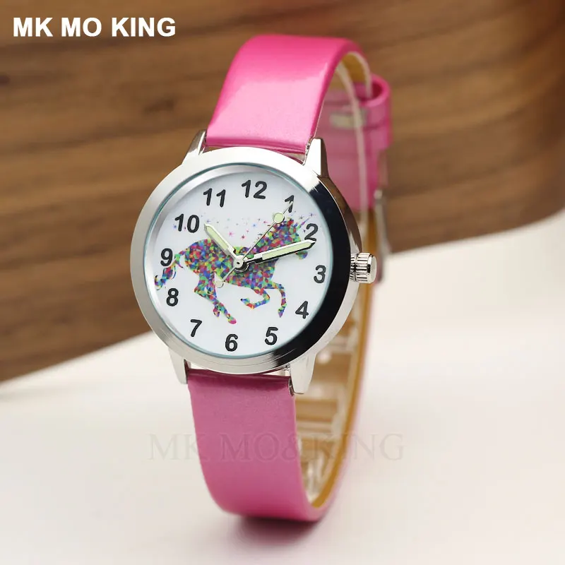 Креативные Детские часы с 3d-изображением Пегаса, сверкающие Мультяшные часы для девочек, кварцевые часы небесно-голубого цвета для мальчиков, Детские повседневные часы Montres kol saati