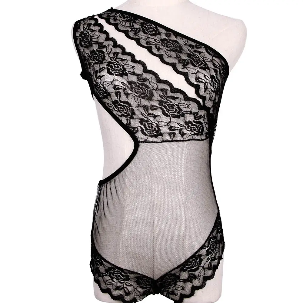 Sexy Women Bodysuit Lingerie Floral Lace Transparent Babydoll Black Mesh Sheer Nightwear Exotic Sleepwear | Тематическая одежда и