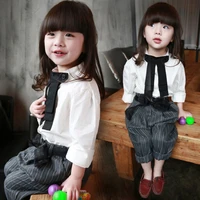 2019 new arrive baby girls chothing set white t shirtstriped pants set fashion summer kids clothes suit 26year