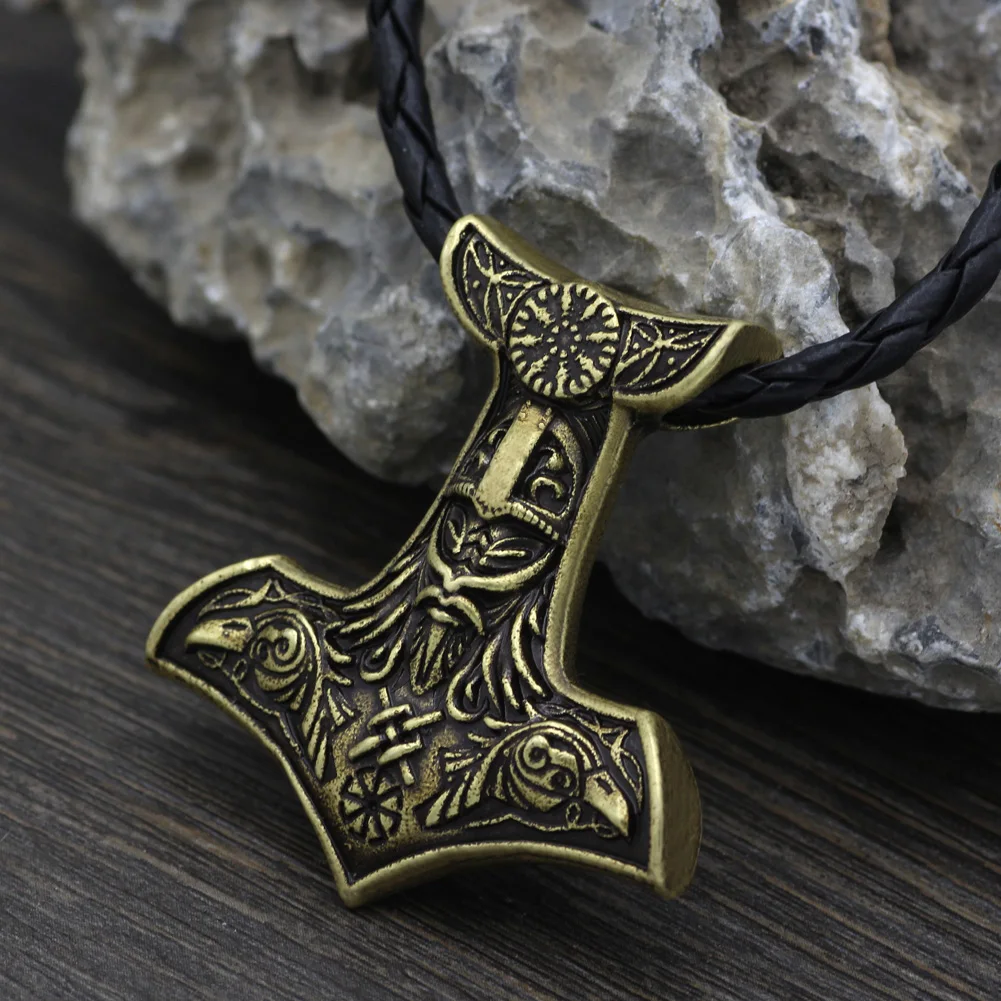 Youe shone мужские амулет викинга Odin Face с Ворон Тор ожерелье молоток кулон-узел металлическая цепь