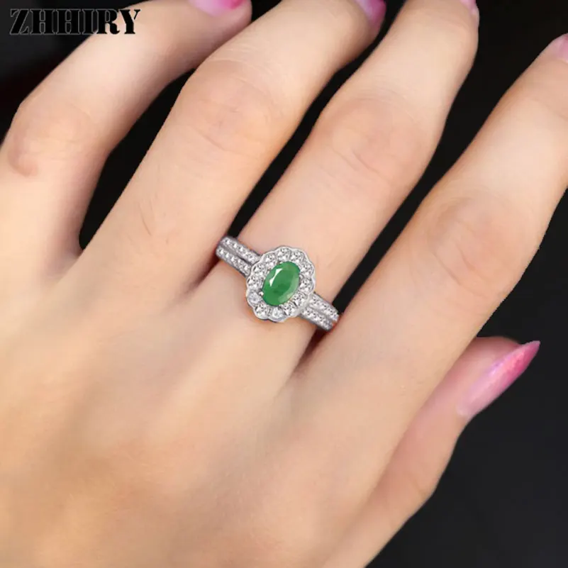 Женское кольцо из серебра 925 пробы с натуральным зеленым изумрудом|fine jewelry|925 sterling