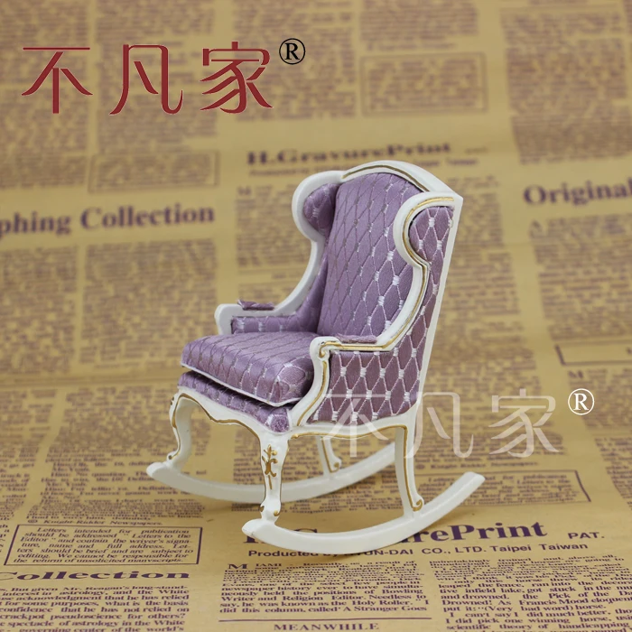 

Dollhouse 1/12 th Scale Miniature furniture white Handmade Gold Rocking chair