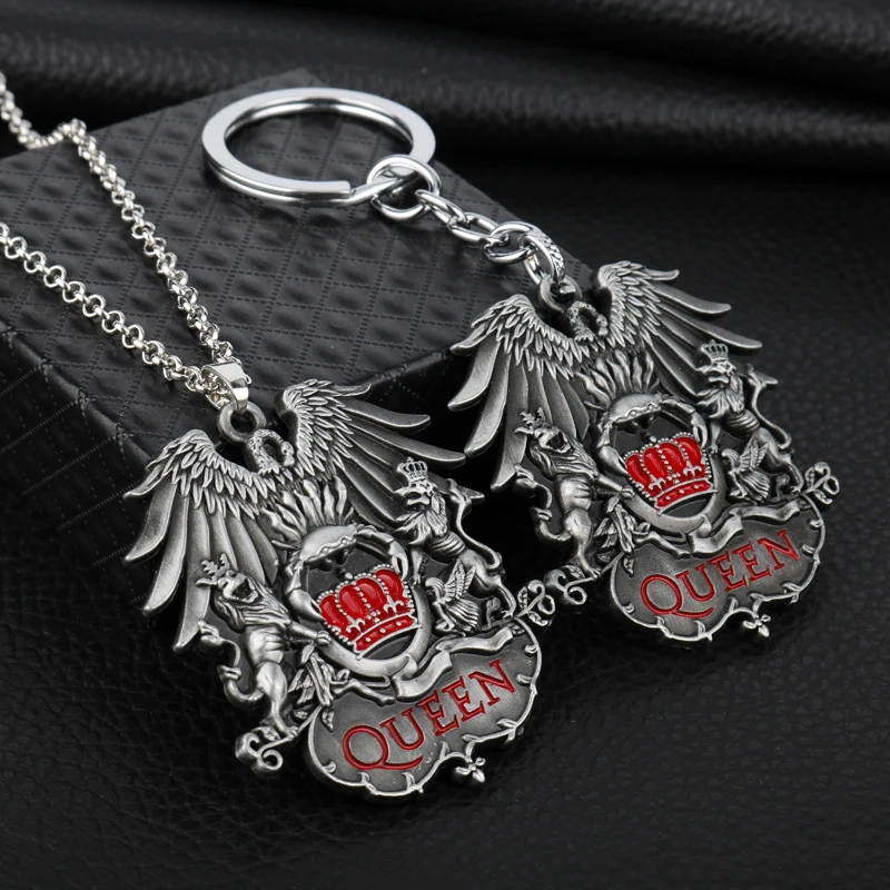 United Kingdom Rock Band Queen Necklace Music Band Pendant Keychain Fashion Link Chain Necklaces for Women Men Fans Charm Gifts